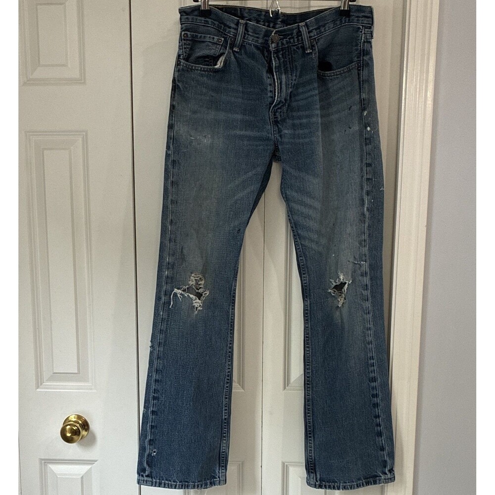 Levi's 527 Men’s Slim Bootcut Blue Medium Wash Distressed Denim Jeans 5-Pocket